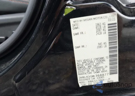 2021 Nissan Altima Sr Fwd z USA, uszkodzony, nr VIN 1N4BL4CV1MN368877